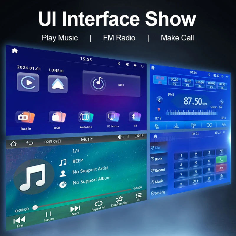 Hippcron 7" 1 Din Car Radio Stereo Wireless Carplay Android Auto HD IPS Touch Screen FM Receiver Support USB Type-C Charge