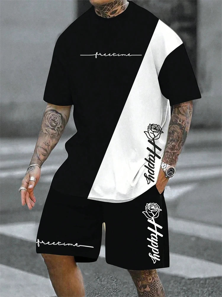 2024 New Men's Casual Short-Sleeved Shorts 2-Piece Urban Street Fashion T-Shirt Shorts Suit Men's Seagull Logo Printed Tracksuit