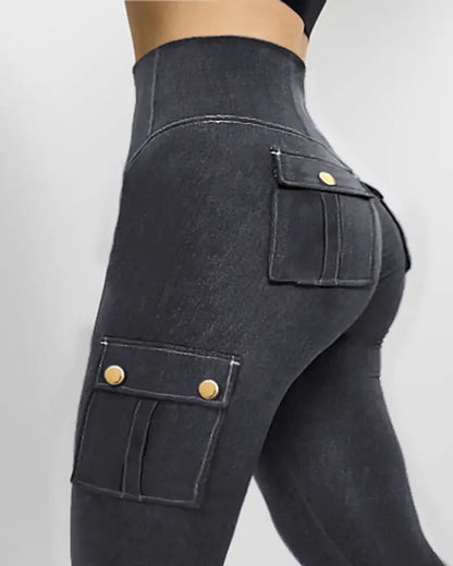 Women's Denim Pants 2024 Summer New Fashion Solid Color Buttoned Pocket Zipper Design High Waist Casual Daily Skinny Jeans