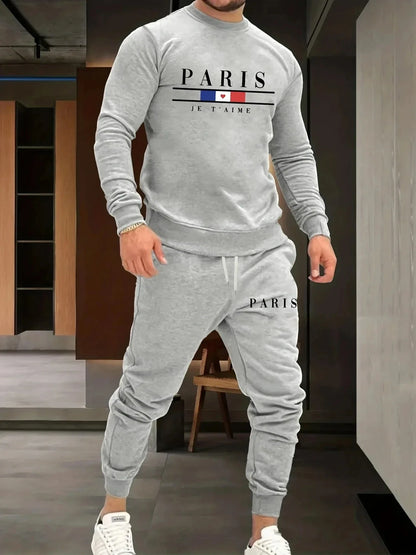 Autumn and winter men's clothing brand fashion fitness jogging sports suit casual crewneck hoodie + sweatpants two-piece set