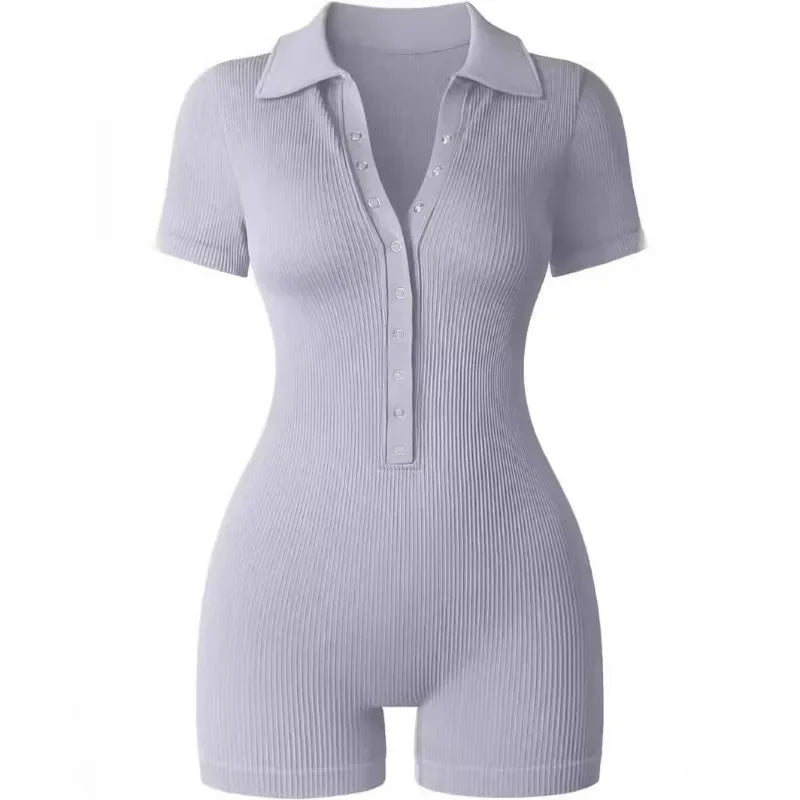 Women's Yoga Jumpsuit Ribbed V-Neck Stretch Waist Sports Jumpsuit Solid Color Sheath Bodycon Playsuits Rompers High Waist