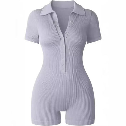 Women's Yoga Jumpsuit Ribbed V-Neck Stretch Waist Sports Jumpsuit Solid Color Sheath Bodycon Playsuits Rompers High Waist