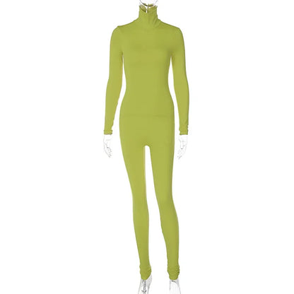 BWQ Casual Women Long Sleeve Turtleneck Long Sleeve Skinny Stretchy Jumpsuit 2024 Autumn Winter One Piece Suit INS Playsuit