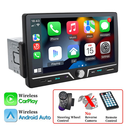 Hippcron 7" 1 Din Car Radio Stereo Wireless Carplay Android Auto HD IPS Touch Screen FM Receiver Support USB Type-C Charge
