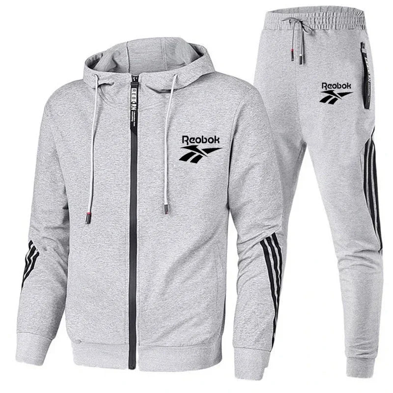 2024 New men buy hooded jacket Striped hooded zipper jacket + casual jogging pants 2 sets of sports men's fan suit