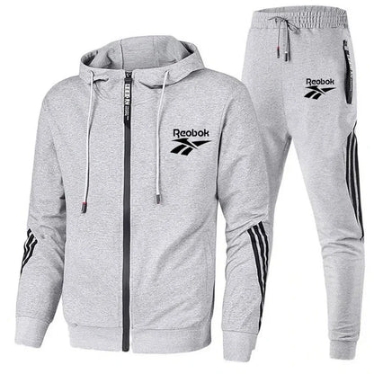2024 New men buy hooded jacket Striped hooded zipper jacket + casual jogging pants 2 sets of sports men's fan suit