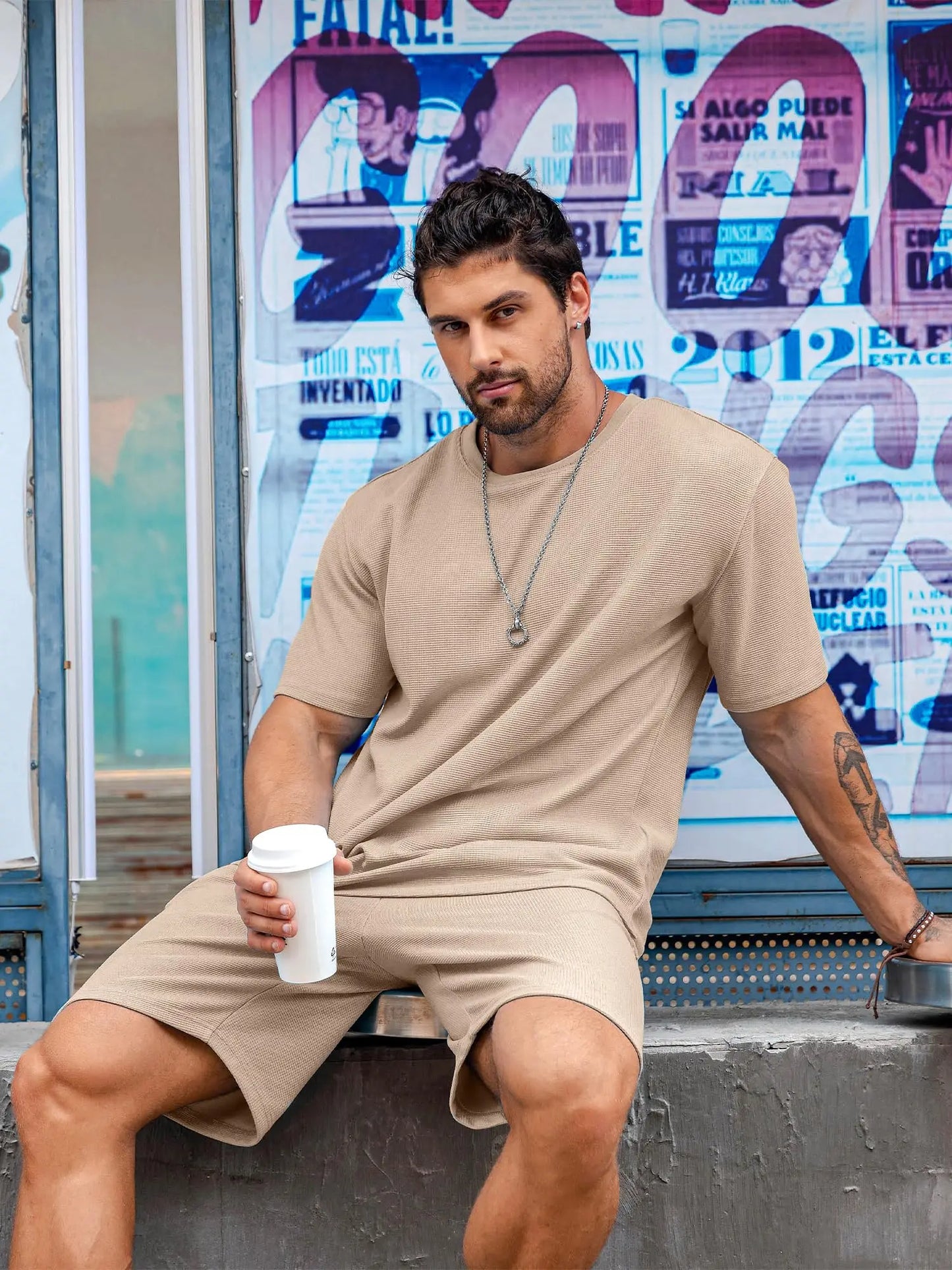 2024 New Men's Casual Short-Sleeved Shorts 2-Piece Urban Street Fashion T-Shirt Shorts Suit Men's Seagull Logo Printed Tracksuit