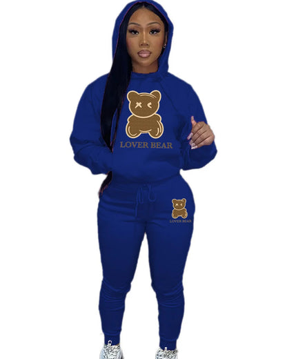 Autumn Fashion Letter Print Hoodie Sets Butterfly Letter Print Kangaroo Pocket Pants Sets Daily Casual Two Piece Tracksuit