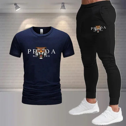 2024 new summer men's sports fashion suit 100% cotton T-shirt Shorts 2-piece suit sports casual men's wear