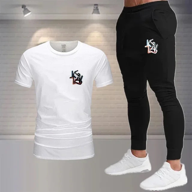 2024 new summer men's sports fashion suit 100% cotton T-shirt Shorts 2-piece suit sports casual men's wear