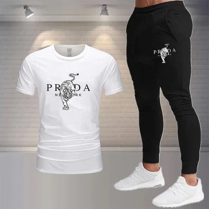2024 new summer men's sports fashion suit 100% cotton T-shirt Shorts 2-piece suit sports casual men's wear