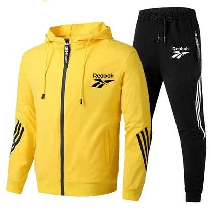 2024 New men buy hooded jacket Striped hooded zipper jacket + casual jogging pants 2 sets of sports men's fan suit