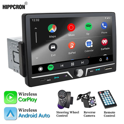 Hippcron 7" 1 Din Car Radio Stereo Wireless Carplay Android Auto HD IPS Touch Screen FM Receiver Support USB Type-C Charge