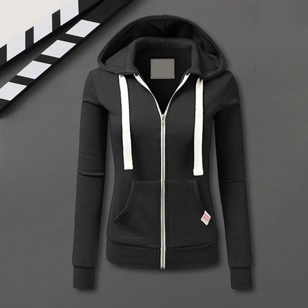 Women Sports Hoodie Women's Drawstring Hooded Zip-up Jacket with Elastic Cuff Pockets Fall Winter Sport Fitness Coat for Slim