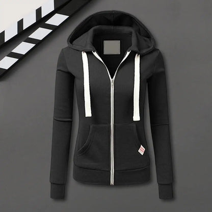 Women Sports Hoodie Women's Drawstring Hooded Zip-up Jacket with Elastic Cuff Pockets Fall Winter Sport Fitness Coat for Slim