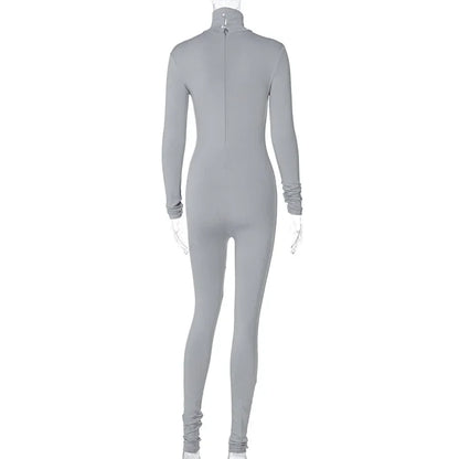 BWQ Casual Women Long Sleeve Turtleneck Long Sleeve Skinny Stretchy Jumpsuit 2024 Autumn Winter One Piece Suit INS Playsuit