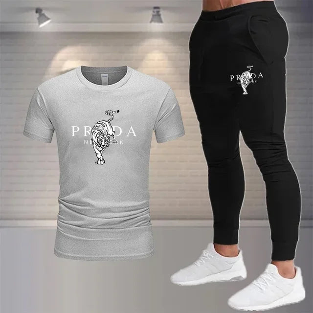 2024 new summer men's sports fashion suit 100% cotton T-shirt Shorts 2-piece suit sports casual men's wear
