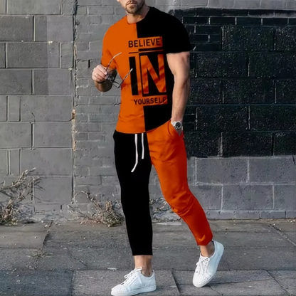 Summer fashion new men's T-shirt pants sportswear believe in yourself 3D printed T-shirt pants set 2-piece streetwear oversized