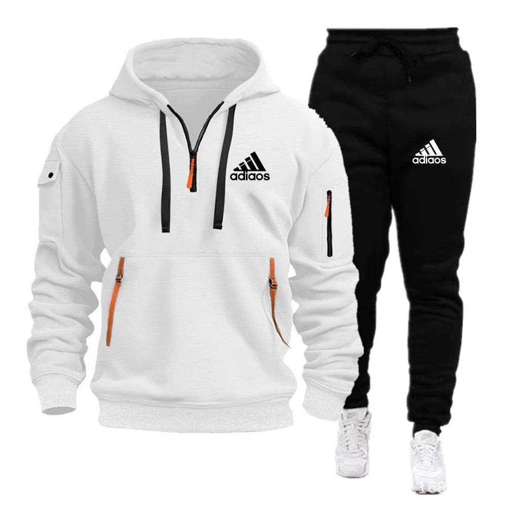 Fashion Print Tracksuit for Men Zipper Hooded Sweatshirt and Sweatpants Two Pieces Suits Male Casual Fitness Jogging Sports Sets