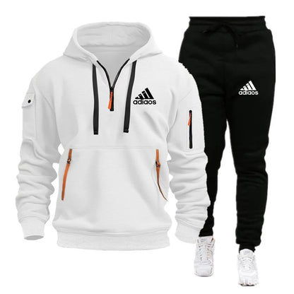 Fashion Print Tracksuit for Men Zipper Hooded Sweatshirt and Sweatpants Two Pieces Suits Male Casual Fitness Jogging Sports Sets