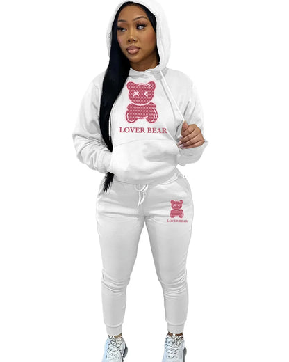Autumn Fashion Letter Print Hoodie Sets Butterfly Letter Print Kangaroo Pocket Pants Sets Daily Casual Two Piece Tracksuit