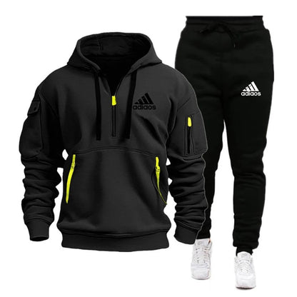 Fashion Print Tracksuit for Men Zipper Hooded Sweatshirt and Sweatpants Two Pieces Suits Male Casual Fitness Jogging Sports Sets