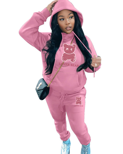 Autumn Fashion Letter Print Hoodie Sets Butterfly Letter Print Kangaroo Pocket Pants Sets Daily Casual Two Piece Tracksuit