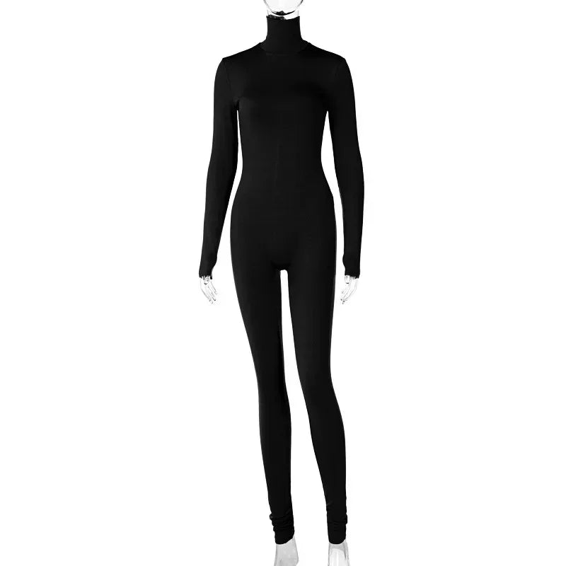 BWQ Casual Women Long Sleeve Turtleneck Long Sleeve Skinny Stretchy Jumpsuit 2024 Autumn Winter One Piece Suit INS Playsuit