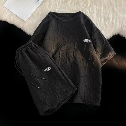 Men's Summer Loose-fit Walf Checks Short Sleeve T-shirt Casual Trendy Five-point Sports Leisure Pants Suit